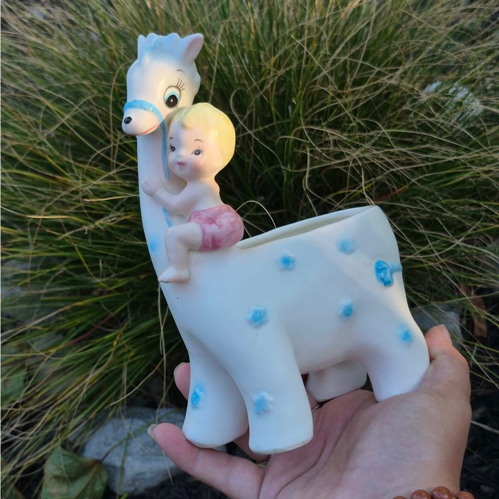 Vintage 1962 Samson Import Co. Japan Ceramic Horse & Baby Planter Retro Decor